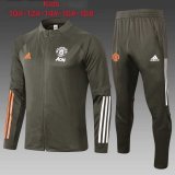 Kids Manchester United Jacket + Pants Training Suit Olive Green 2020/21