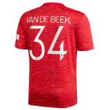 VAN DE BEEK #34 Manchester United Home Football Shirt 2020/21 (UCL Font)
